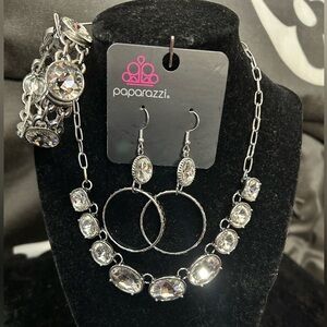 Paparazzi Silver Necklace and Earring Set with Clear Gems